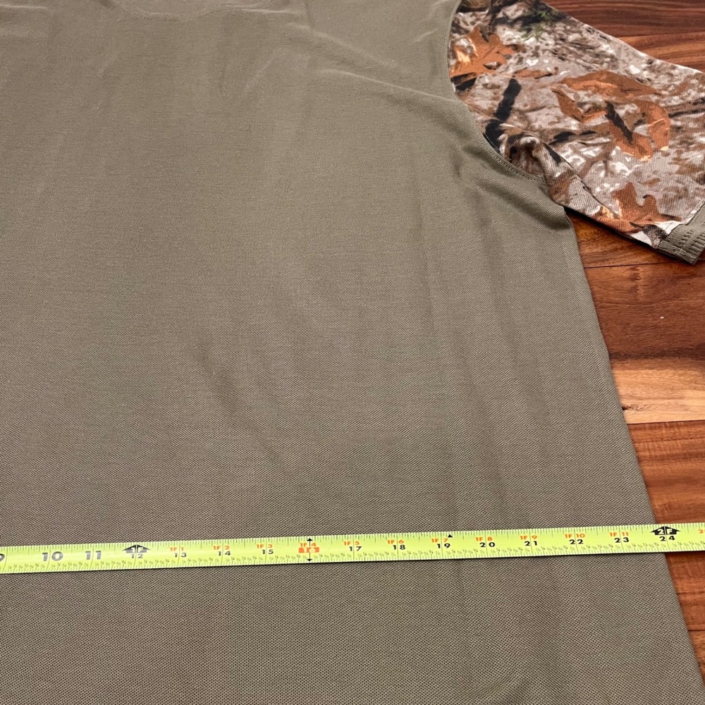 Cabelas Polo Shirt Mens XL Tall Olive Green Camo Sleeve Hunting Outdoor Pique - Picture 8 of 8
